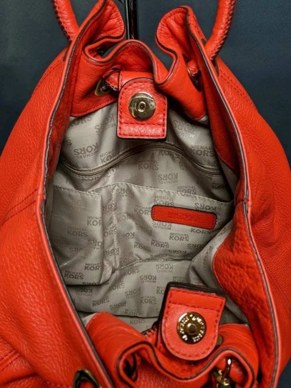 MICHAEL KORS TANGERINE LEATHER RING TOTE HOBO SHOULDER BAG SOFT LEATHER